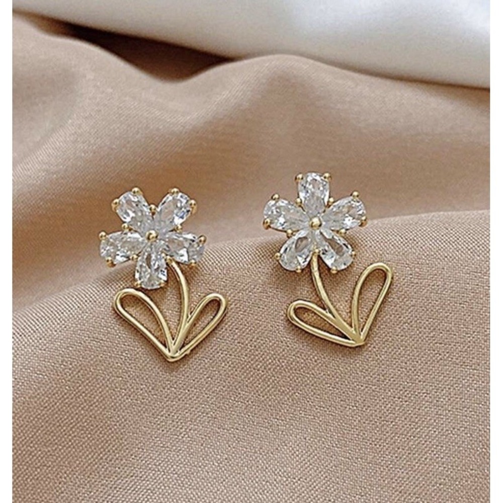 Flower Statement Stud Earrings Rhinestone Gold Accent Fine Jewelry Accessories